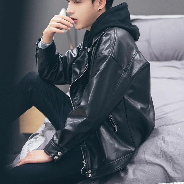 men's fur & faux the spring 2021 loose temperament locomotive young leather jacket male, Black
men's fur & faux the spring 2021 loose temperament locomotive young leather jacket male, Black