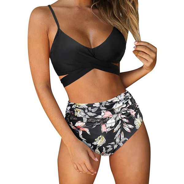 women's swimwear bohemian style bikini set casual high waisted two piece swimsuit summer ladies criss cross, White;black
women's swimwear bohemian style bikini set casual high waisted two piece swimsuit summer ladies criss cross, White;black
