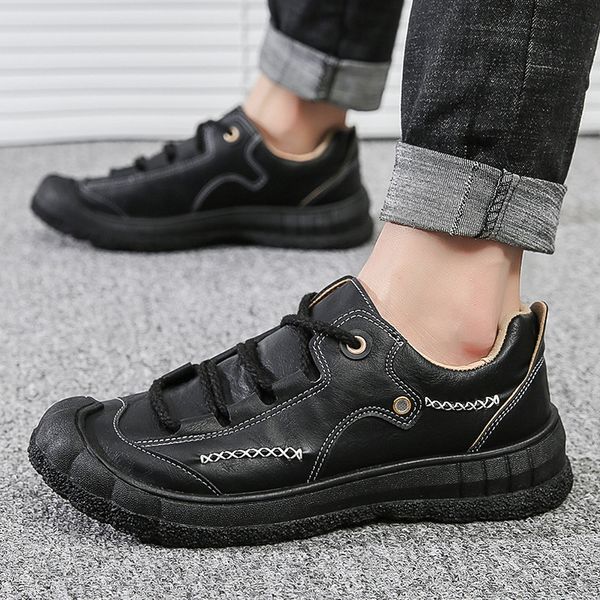 men casual shoes flat fashion lace up autumn spring leather low sneakers male non-slip outdoor work comfortable, Black
men casual shoes flat fashion lace up autumn spring leather low sneakers male non-slip outdoor work comfortable, Black