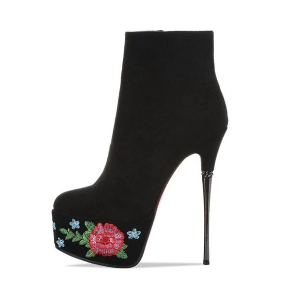 boots womens platform suede leather embroidery floral ankle super steel high 16cm heel shoes motorcycle punk sexy, Black
boots womens platform suede leather embroidery floral ankle super steel high 16cm heel shoes motorcycle punk sexy, Black