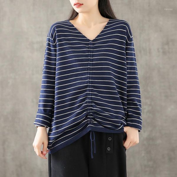 women's sweaters johnature spring simple comfortable v-neck striped drawstring pullover sweater 2021 leisure all-match 6 color women kn, White;black
women's sweaters johnature spring simple comfortable v-neck striped drawstring pullover sweater 2021 leisure all-match 6 color women kn, White;black