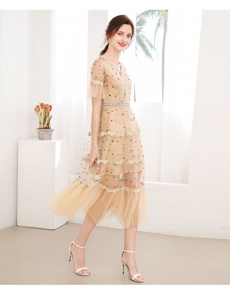 a line elegant polka dot embroidery women v-neck flare short sleeve ruffles holiday tulle mesh female summer fairy dress, Black;gray
a line elegant polka dot embroidery women v-neck flare short sleeve ruffles holiday tulle mesh female summer fairy dress, Black;gray