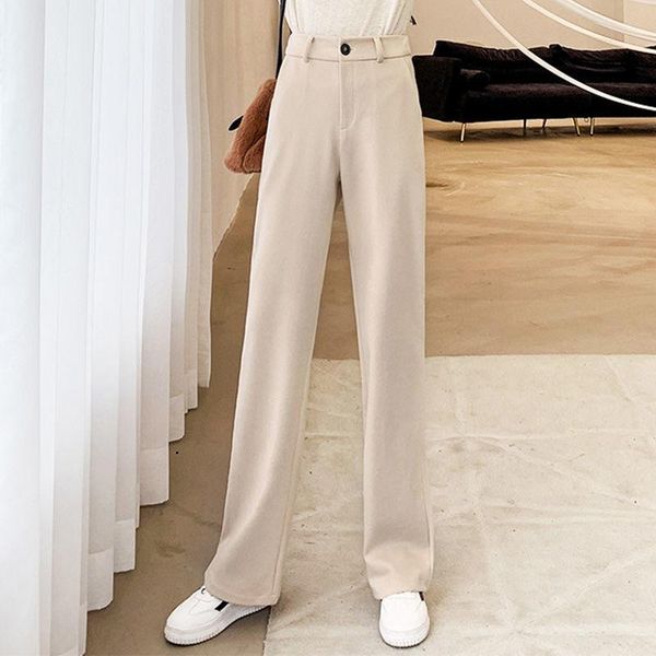 women's pants & capris women 2021 autumn winter woolen long female casual streetwear loose high waist straight solid wool trousers a640, Black;white
women's pants & capris women 2021 autumn winter woolen long female casual streetwear loose high waist straight solid wool trousers a640, Black;white