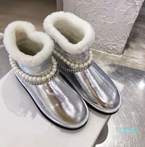 winter round head flat-bottomed leather fashion personality pearl chain wool snow boots, Black
winter round head flat-bottomed leather fashion personality pearl chain wool snow boots, Black