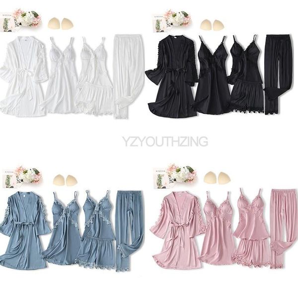 women's sleepwear 5pcs robe suit satin women nightwear lace kimono gown bridal wedding bathrobe set pajamas v-neck lounge lingerie, Black;red
women's sleepwear 5pcs robe suit satin women nightwear lace kimono gown bridal wedding bathrobe set pajamas v-neck lounge lingerie, Black;red