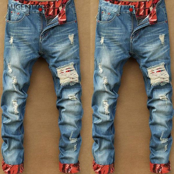 men's jeans lugentolo men vintage hole fashion button casual trousers pocket mid waist street trend straight long, Blue
men's jeans lugentolo men vintage hole fashion button casual trousers pocket mid waist street trend straight long, Blue