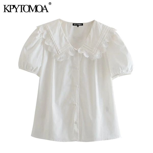 women sweet fashion with lace trims white poplin blouses vintage puff sleeve button-up female shirts chic 210416
women sweet fashion with lace trims white poplin blouses vintage puff sleeve button-up female shirts chic 210416