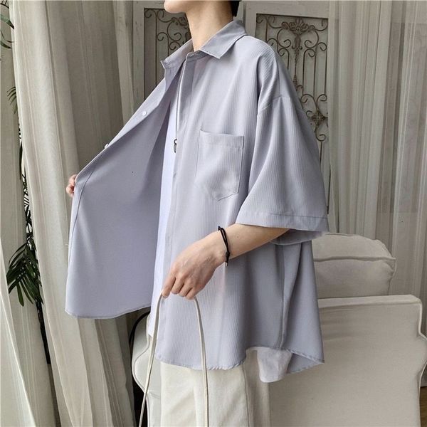 men's casual shirts summer short-sleeved fashion gray black white men streetwear korean loose dress mens plaid 7ng6, White;black
men's casual shirts summer short-sleeved fashion gray black white men streetwear korean loose dress mens plaid 7ng6, White;black