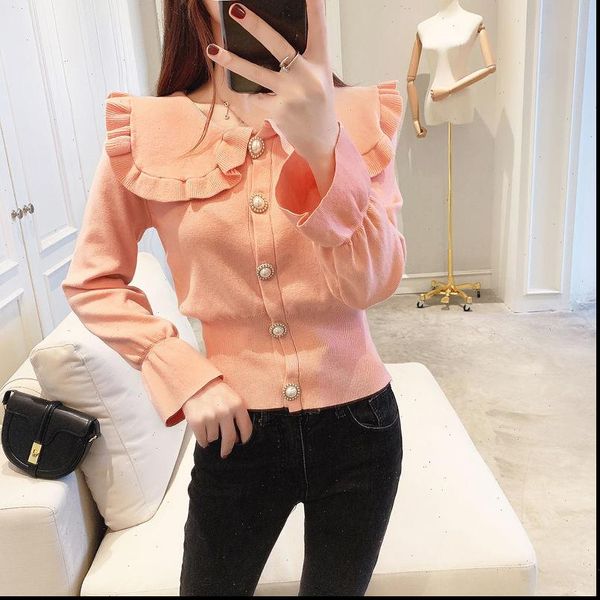 spring korean fashion doll womens sweaters collar temperament bell sleeve knit cardigan, White;black
spring korean fashion doll womens sweaters collar temperament bell sleeve knit cardigan, White;black
