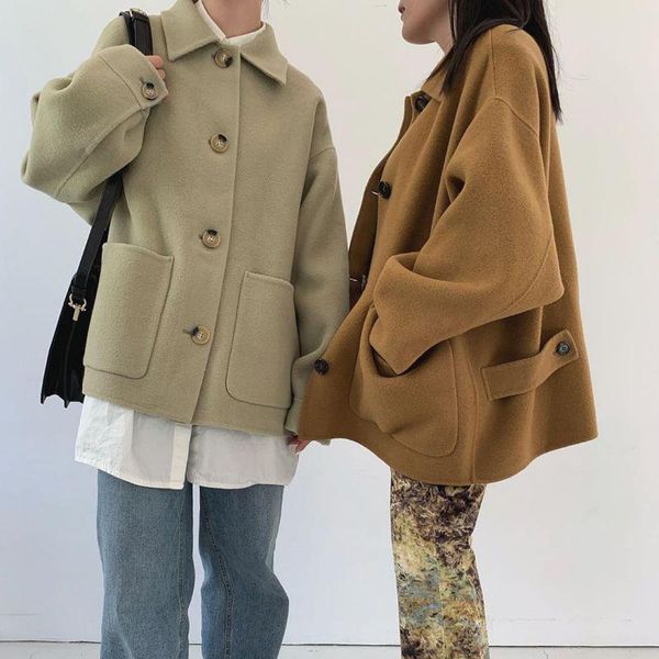 women's wool & blends korea autumn 2021 handmade double-sided loose size casual single breasted short 100% coat women woolen overcoat, Black
women's wool & blends korea autumn 2021 handmade double-sided loose size casual single breasted short 100% coat women woolen overcoat, Black