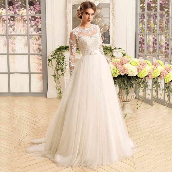 gorgeous long sleeves wedding dresses o-neck lace a-line tulle bridal gown appliques wedding dress robe mariee vestido de noiva, White
gorgeous long sleeves wedding dresses o-neck lace a-line tulle bridal gown appliques wedding dress robe mariee vestido de noiva, White