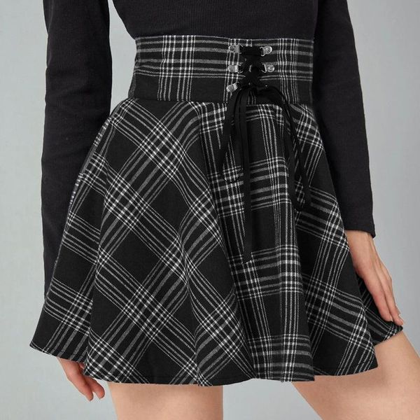 retro punk plaid print skirt women's lace a-line skirts slim fork opening stylish strap zipper short women clothes, Black
retro punk plaid print skirt women's lace a-line skirts slim fork opening stylish strap zipper short women clothes, Black