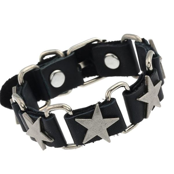 charm bracelets european and american fashion trend men's leather bracelet punk retro alloy five-pointed star hand strap accessories, Golden;silver
charm bracelets european and american fashion trend men's leather bracelet punk retro alloy five-pointed star hand strap accessories, Golden;silver