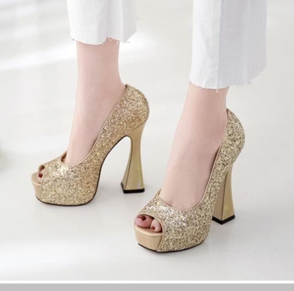 dress shoes rubber bottom wine glass with shallow mouth square head fish ladies single sequins platform high heels gold silver, Black
dress shoes rubber bottom wine glass with shallow mouth square head fish ladies single sequins platform high heels gold silver, Black