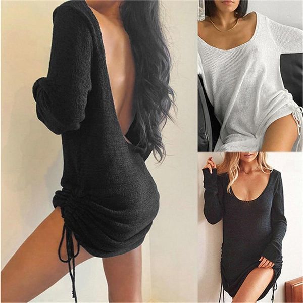 backless knitted sweater dress women autumn u-neck long sleeve vestido de mujer drawstring lace up mini dresses vestidos casual, Black;gray
backless knitted sweater dress women autumn u-neck long sleeve vestido de mujer drawstring lace up mini dresses vestidos casual, Black;gray