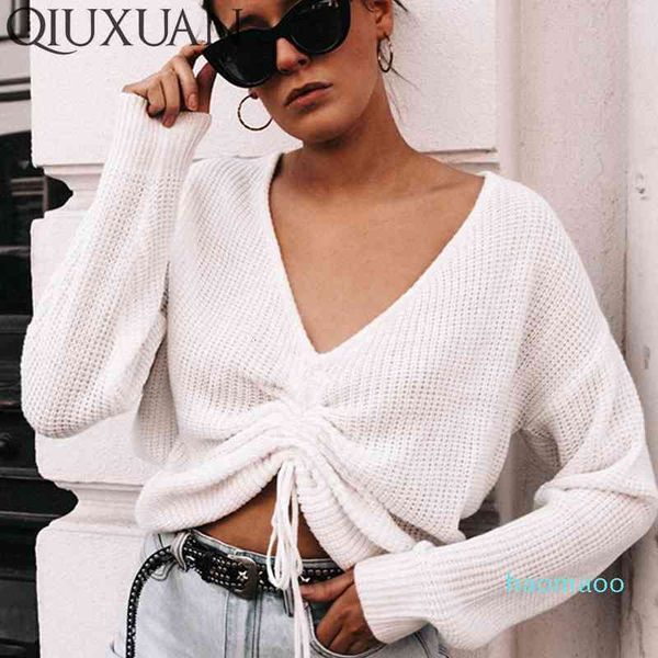 women's sweaters fashion-qiuxuan deep v drawstring pleated women knitted long sleeve pullover autumn winter casual loose woma, White;black
women's sweaters fashion-qiuxuan deep v drawstring pleated women knitted long sleeve pullover autumn winter casual loose woma, White;black