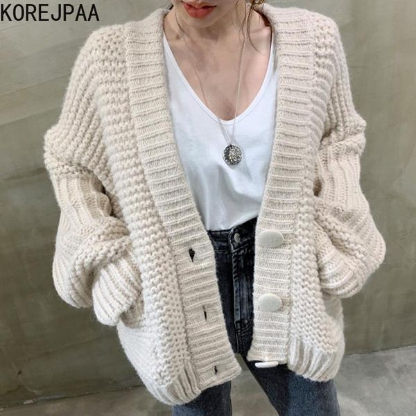 women's jackets korejpaa women cardigan 2021 autumn korea temperament ladies big buttons loose wild long-sleeved mid-length knitted swe, Black;brown
women's jackets korejpaa women cardigan 2021 autumn korea temperament ladies big buttons loose wild long-sleeved mid-length knitted swe, Black;brown