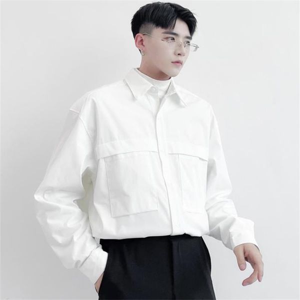 men's casual shirts long sleeved shirt autumn winter light cooked style personalized hem with loose fashion korean commuter, White;black
men's casual shirts long sleeved shirt autumn winter light cooked style personalized hem with loose fashion korean commuter, White;black