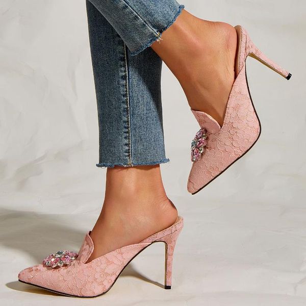 dress shoes pointed toe women pumps rhinestone stiletto sandals size 35-42, Black
