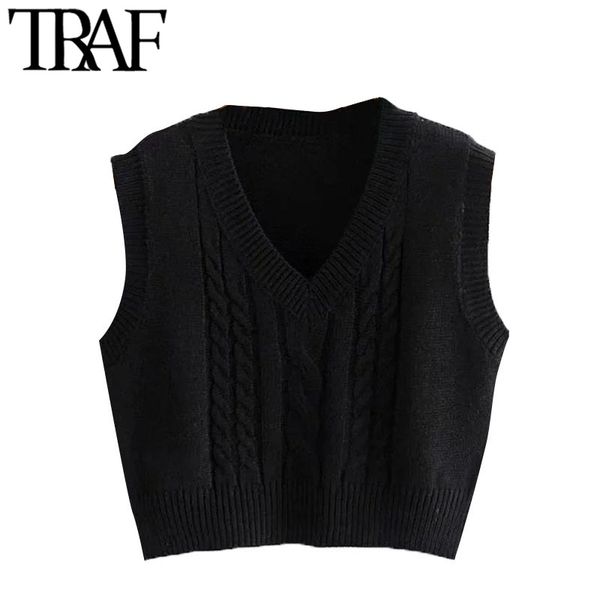 traf women fashion with ribbed trim cropped knitted vest sweater vintage v neck sleeveless female pullovers chic 210415, White
traf women fashion with ribbed trim cropped knitted vest sweater vintage v neck sleeveless female pullovers chic 210415, White