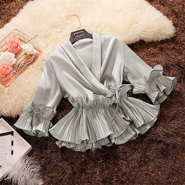 women's blouses & shirts spring and summer female deep v-neck ruffles lace up chiffon shirt three quarter sleeve women blo wl9b, White
women's blouses & shirts spring and summer female deep v-neck ruffles lace up chiffon shirt three quarter sleeve women blo wl9b, White