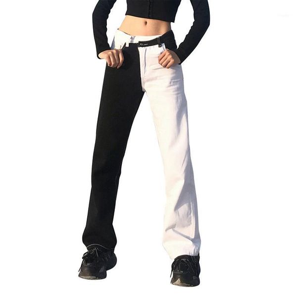 women straight denim pants, trendy mid waist color block wide leg jeans with pockets women's pants & capris, Black;white
women straight denim pants, trendy mid waist color block wide leg jeans with pockets women's pants & capris, Black;white