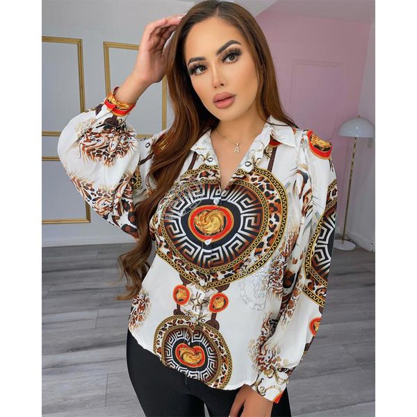 women's blouses & shirts print polo collar long sleeve comfortable blouse j2490, White
women's blouses & shirts print polo collar long sleeve comfortable blouse j2490, White