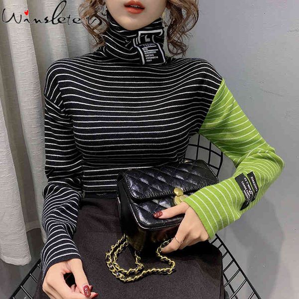 women's knits & tees fall winter korean style knitted sweater women heaps collar patchwork striped bottoming shirt girl, White
women's knits & tees fall winter korean style knitted sweater women heaps collar patchwork striped bottoming shirt girl, White