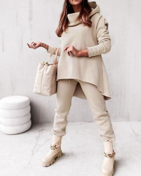women's two piece pants 2021 hooded shirt solid color long-sleeved irregular casual sweater trousers two-piece sportswear suddera mujer, White
women's two piece pants 2021 hooded shirt solid color long-sleeved irregular casual sweater trousers two-piece sportswear suddera mujer, White