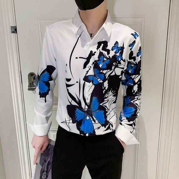 men's casual shirts fashion butterfly printed mens floral shirt autumn long sleeve single breasted chemise social homme stage club slim, White;black
men's casual shirts fashion butterfly printed mens floral shirt autumn long sleeve single breasted chemise social homme stage club slim, White;black