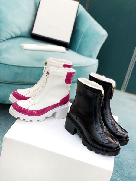 color blocking thick bottom low heel short boots women's all wool warm fashion front zipper design two-color options, Black
color blocking thick bottom low heel short boots women's all wool warm fashion front zipper design two-color options, Black