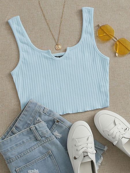 notched neck rib-knit crop tank 92rp#, White
notched neck rib-knit crop tank 92rp#, White