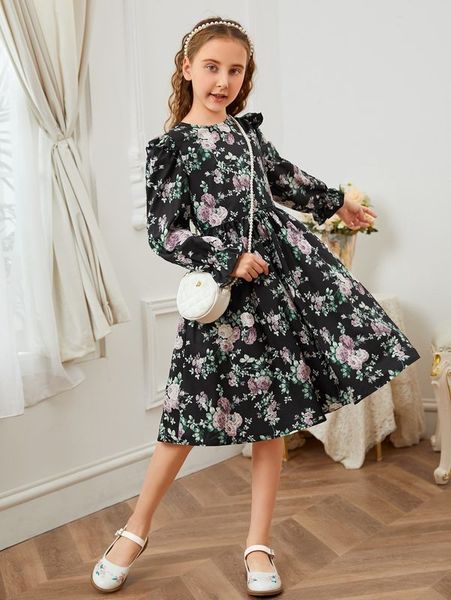 girls allover floral print ruffle trim dress she, Red;yellow
girls allover floral print ruffle trim dress she, Red;yellow