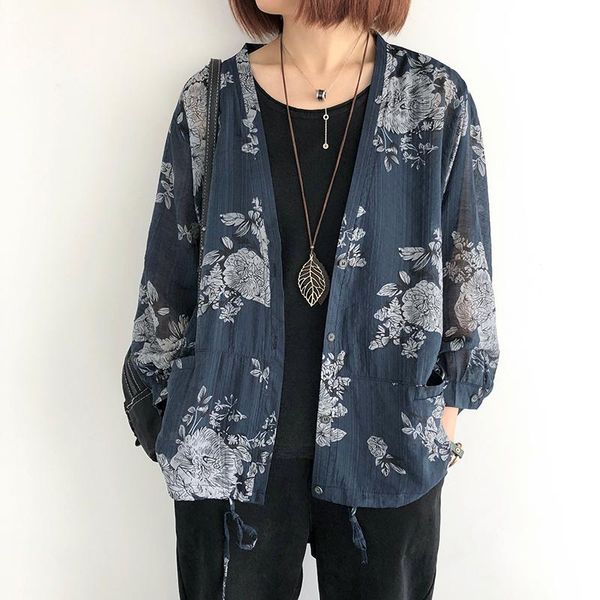 women's blouses & shirts johnature women vintage summer print floral button v-neck long sleeve cotton 2021 loose pockets korean style, White
women's blouses & shirts johnature women vintage summer print floral button v-neck long sleeve cotton 2021 loose pockets korean style, White