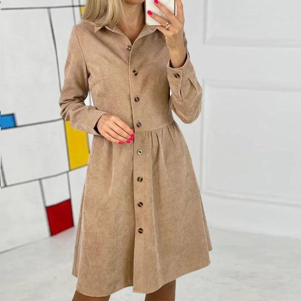 casual dresses corduroy shirt autumn women long sleeve a-line party dress solid turn-down collar single-breasted midi vestidos, Black;gray
casual dresses corduroy shirt autumn women long sleeve a-line party dress solid turn-down collar single-breasted midi vestidos, Black;gray