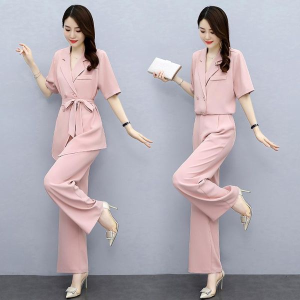 women blazer two pieces suit femme 2021 spring summer short sleeve office ladies jacket coat+high waist wide leg pant set outfit women', White
women blazer two pieces suit femme 2021 spring summer short sleeve office ladies jacket coat+high waist wide leg pant set outfit women', White