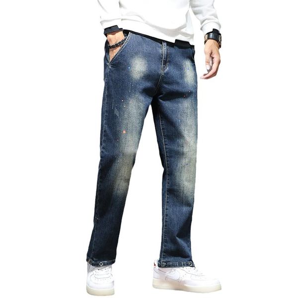 men's jeans boot cut slightly flared loose fit stretch trousers fashion pockets designer painting classic pants, Blue
men's jeans boot cut slightly flared loose fit stretch trousers fashion pockets designer painting classic pants, Blue