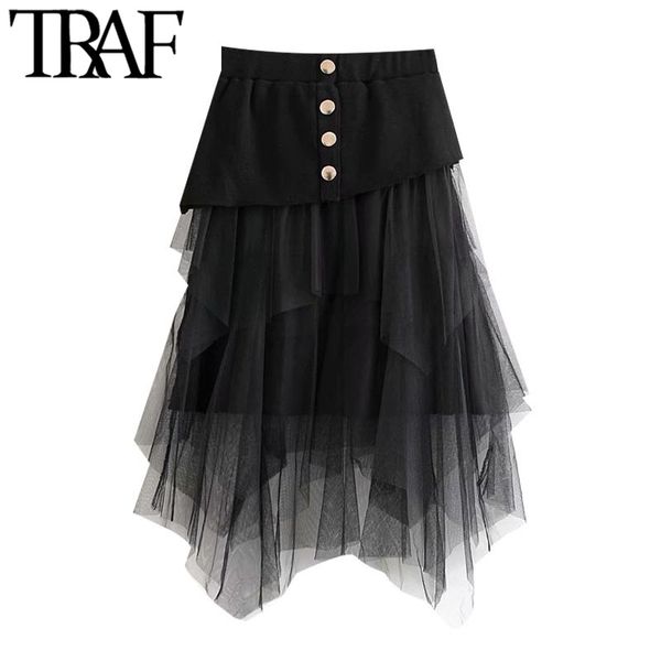 traf women chic fashion tulle patchwork asymmetrical midi skirt vintage high elastic waist with lining female skirts 210415, Black
traf women chic fashion tulle patchwork asymmetrical midi skirt vintage high elastic waist with lining female skirts 210415, Black