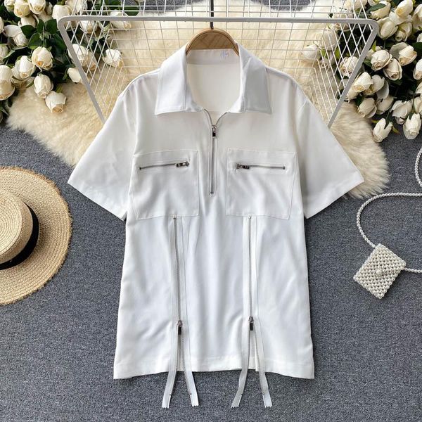 women's polos short-sleeved summer style korean zipper slit large pockets slim all-match shirt gl430, White
women's polos short-sleeved summer style korean zipper slit large pockets slim all-match shirt gl430, White