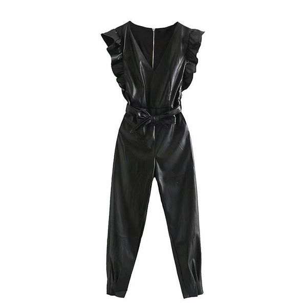 women's jumpsuits & rompers casual black woman faux leather jumpsuit 2021 spring-autumn fashion solid skinny ladies elegant ruffle, Black;white
women's jumpsuits & rompers casual black woman faux leather jumpsuit 2021 spring-autumn fashion solid skinny ladies elegant ruffle, Black;white