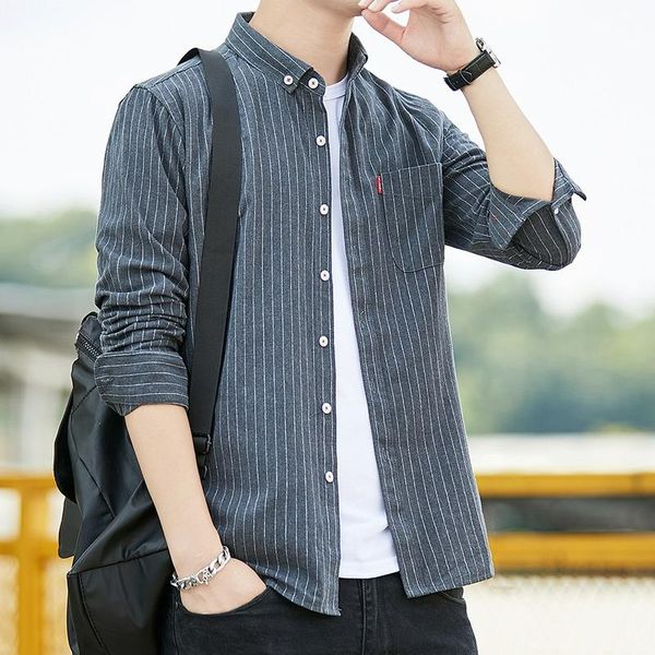 men's casual shirts 2021 spring summer men clothing japanese striped long-sleeved shirt lapel slim cardigan, White;black
men's casual shirts 2021 spring summer men clothing japanese striped long-sleeved shirt lapel slim cardigan, White;black