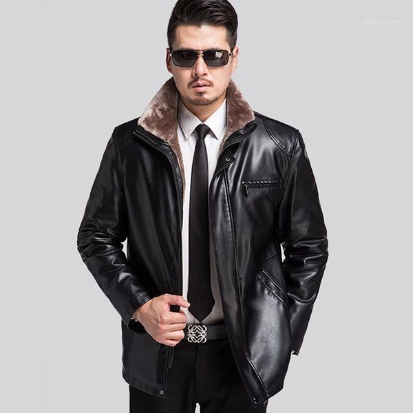men's fur & faux thickening in winter to keep warm man coat middle-aged men integrated business leather jacket, Black
men's fur & faux thickening in winter to keep warm man coat middle-aged men integrated business leather jacket, Black