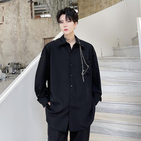 men's casual shirts chain pin korean streetwear fashion loose long sleeve shirt man high street hip hop black white, White;black
men's casual shirts chain pin korean streetwear fashion loose long sleeve shirt man high street hip hop black white, White;black