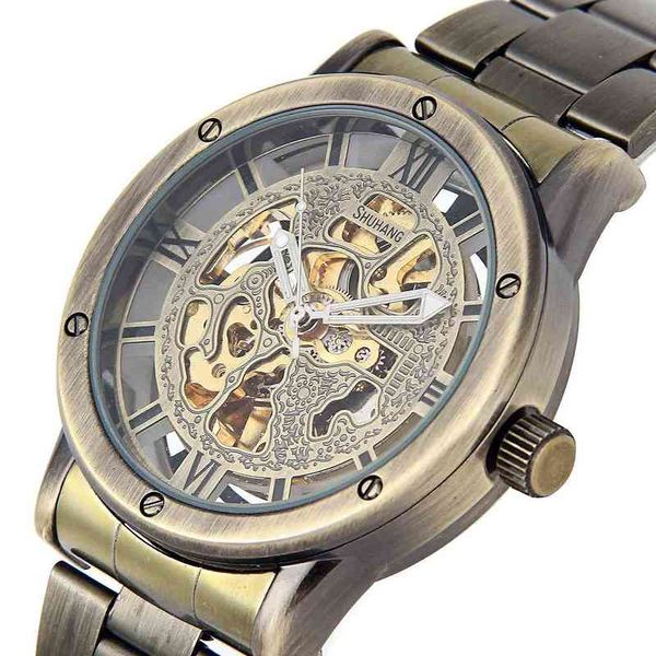 automatic mens shuhang steampunk tag skeleton dial bronze tone rvs band, Slivery;brown
automatic mens shuhang steampunk tag skeleton dial bronze tone rvs band, Slivery;brown