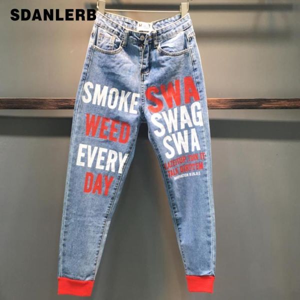 spring fashion spray paint letters printing high waist loose feet harem jeans women women's, Blue
spring fashion spray paint letters printing high waist loose feet harem jeans women women's, Blue