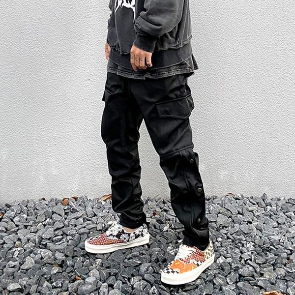 men's pants ribbons streetwear side button casual trousers mens oversize elastic loose pockets cargo hip hop baggy jogger track, Black
men's pants ribbons streetwear side button casual trousers mens oversize elastic loose pockets cargo hip hop baggy jogger track, Black