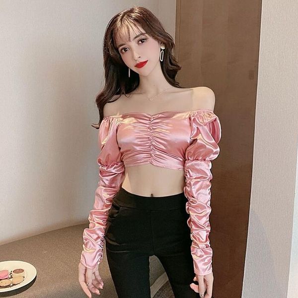 women's blouses & shirts blusas camisas autumn solid retro pink off shoulder slash neck long sleeve pleated blouse crop backless w, White
women's blouses & shirts blusas camisas autumn solid retro pink off shoulder slash neck long sleeve pleated blouse crop backless w, White