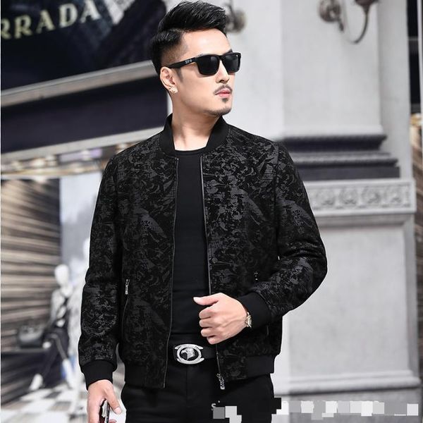 men's leather & faux printing jacket, sheep baseball slim fit fur, middle-aged and young people in spri, Black
men's leather & faux printing jacket, sheep baseball slim fit fur, middle-aged and young people in spri, Black