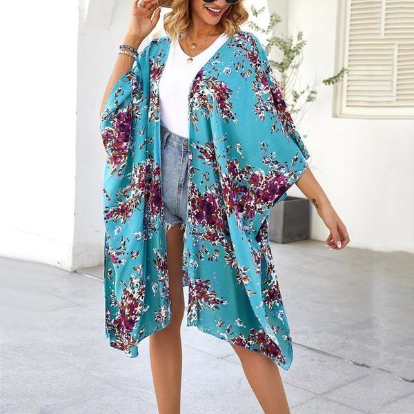 women floral sun protection half sleeve loose front open coverup cardigan blouse women's swimwear, White;black
women floral sun protection half sleeve loose front open coverup cardigan blouse women's swimwear, White;black