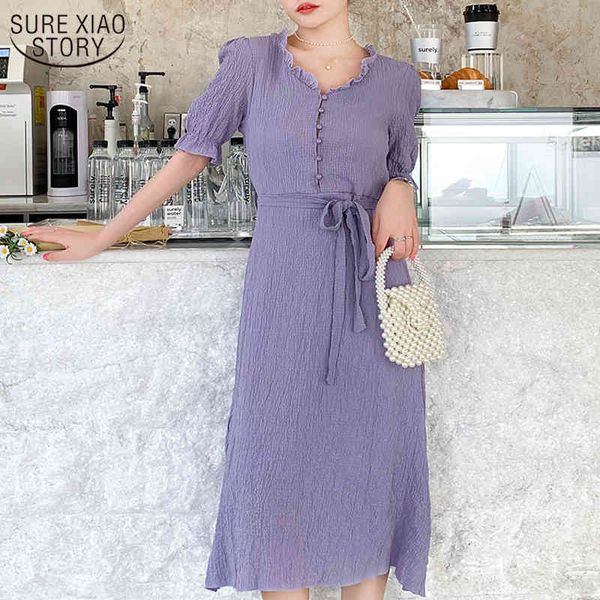 short sleeve ruffled collar mid-calf fashion casual purple french style temperament belt party midi dress women summer 9682 210508, Black;gray
short sleeve ruffled collar mid-calf fashion casual purple french style temperament belt party midi dress women summer 9682 210508, Black;gray